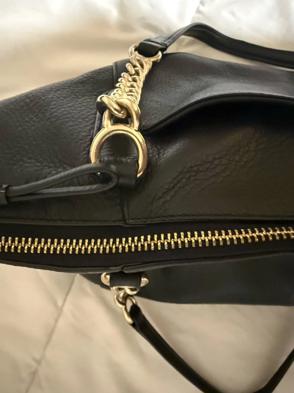 Coach Ava Black Pebble Leather Chain-Handle Tote - Picture 11 of 16